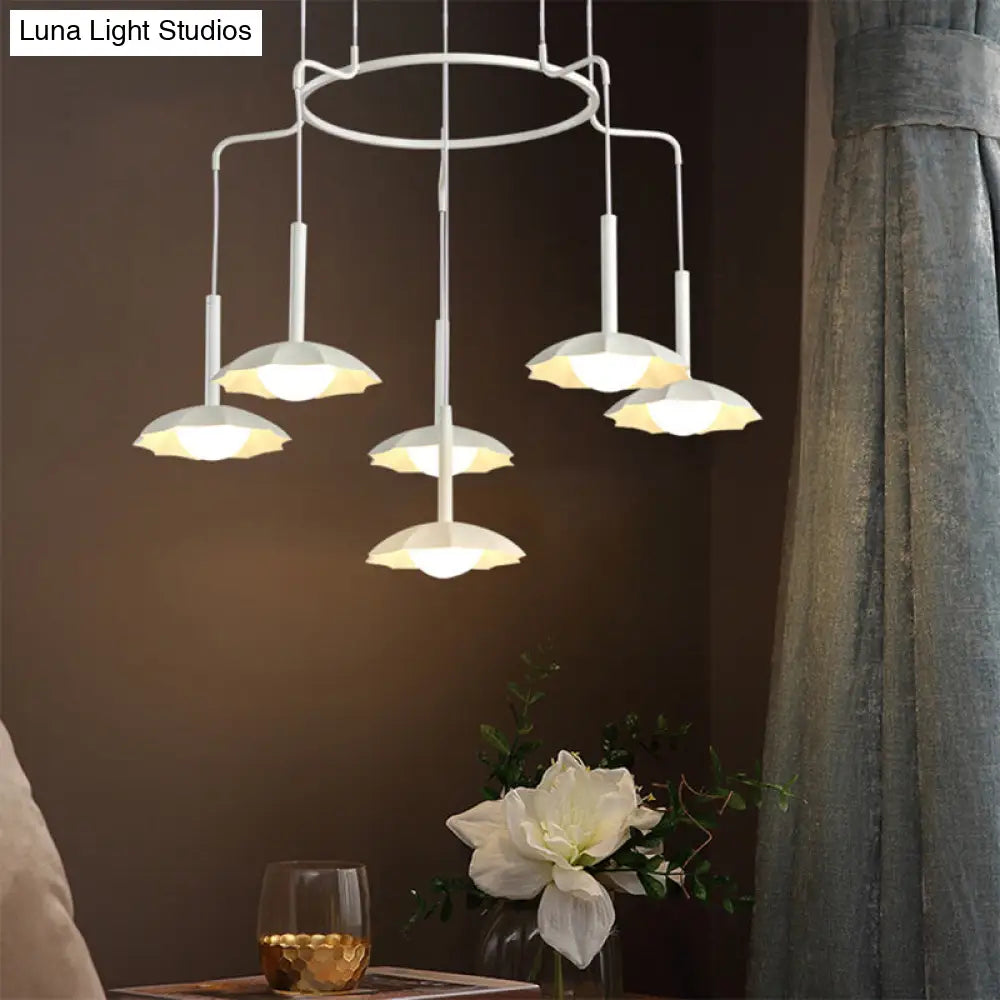 Modern 6-Head Chandelier With Floral Acrylic Shade - White Hanging Ceiling Light For Living Room