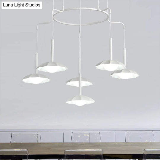 Modern 6-Head Chandelier With Floral Acrylic Shade - White Hanging Ceiling Light For Living Room