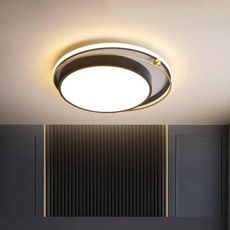 Modernist Acrylic Led Flush Mount Light Black/Gold 16’/19.5’ Ceiling Fixture Black - Gold / 16’