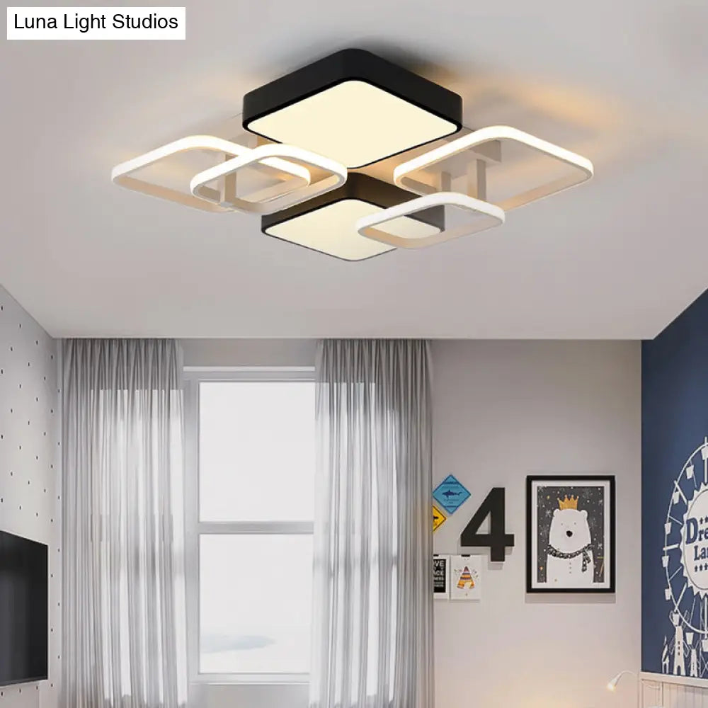 Modernist Acrylic Square Ceiling Flush Mount Led Light 25.5’/39’ Wide Black / 25.5’
