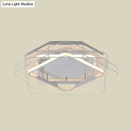 Modernist Acrylic Square Frame Flush Mount Lamp: 20.5’/25’ Wide Black/White Led Ceiling Fixture