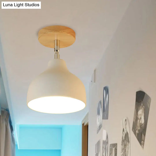 Modernist Adjustable Ceiling Mounted Flush Light With Metal Dome - White/Pink 1 Bulb