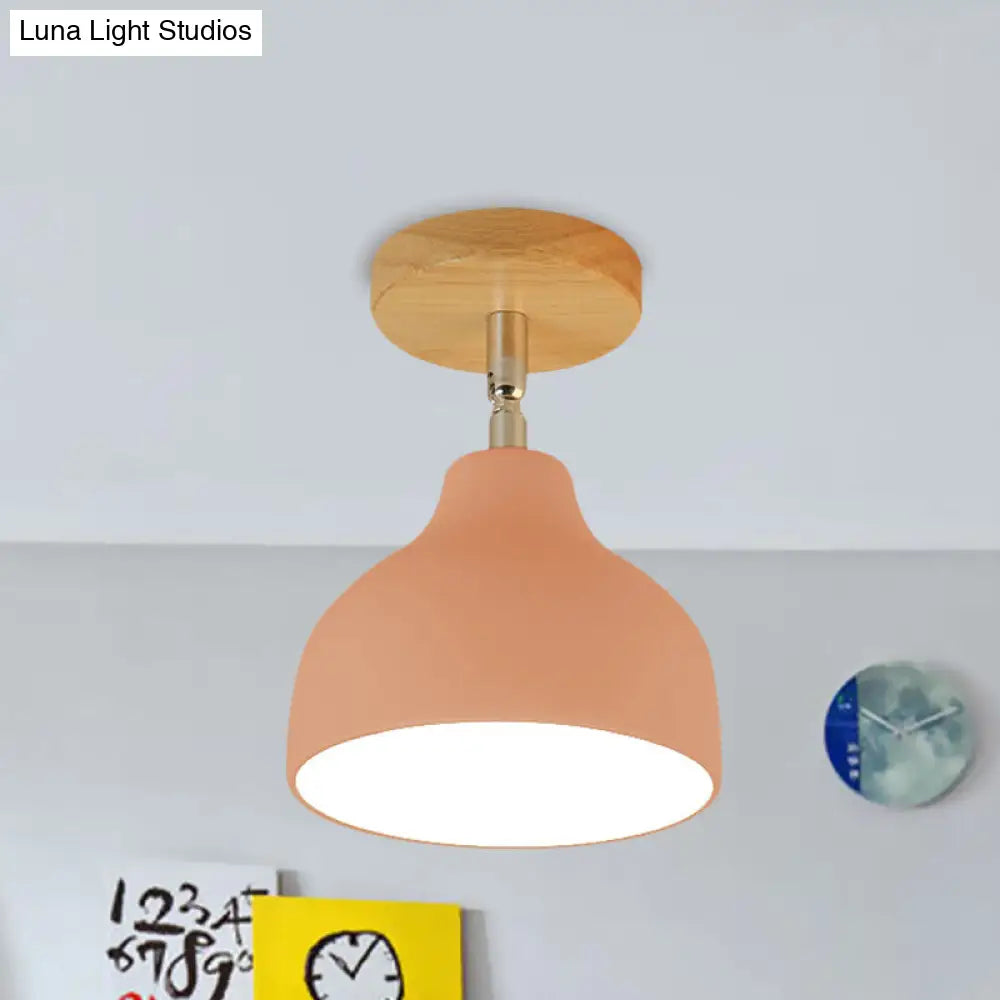 Modernist Adjustable Ceiling Mounted Flush Light With Metal Dome - White/Pink 1 Bulb