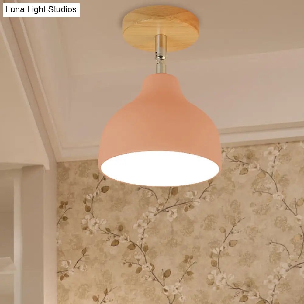 Modernist Adjustable Ceiling Mounted Flush Light With Metal Dome - White/Pink 1 Bulb