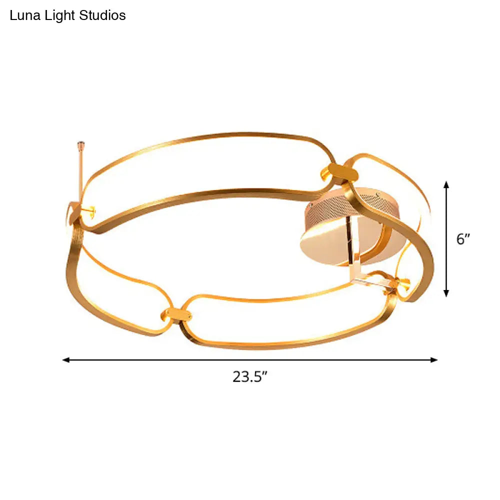 Modernist Aluminum Flush Mount Led Light In Gold - 18’/23.5’ Wide For Dining Room Ceiling
