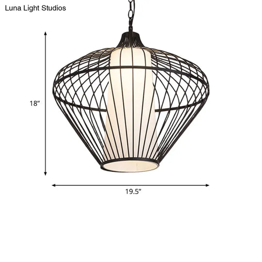 Modernist Bamboo Pendant Light For Dining Room - Black Ceiling Fixture 19.5/21.5 Dia