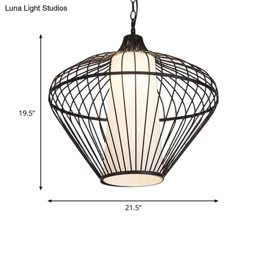 Modernist Bamboo Pendant Light For Dining Room - Black Ceiling Fixture 19.5/21.5 Dia