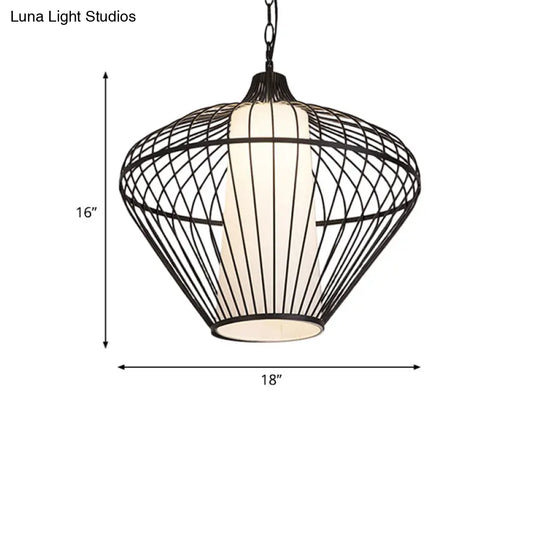 Modernist Bamboo Pendant Light For Dining Room - Black Ceiling Fixture 19.5/21.5 Dia