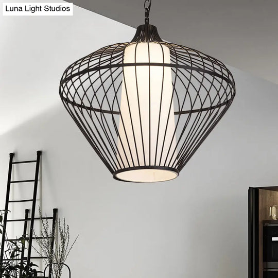 Modernist Bamboo Pendant Light For Dining Room - Black Ceiling Fixture 19.5/21.5 Dia