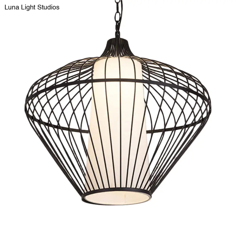 Modernist Bamboo Pendant Light For Dining Room - Black Ceiling Fixture 19.5/21.5 Dia