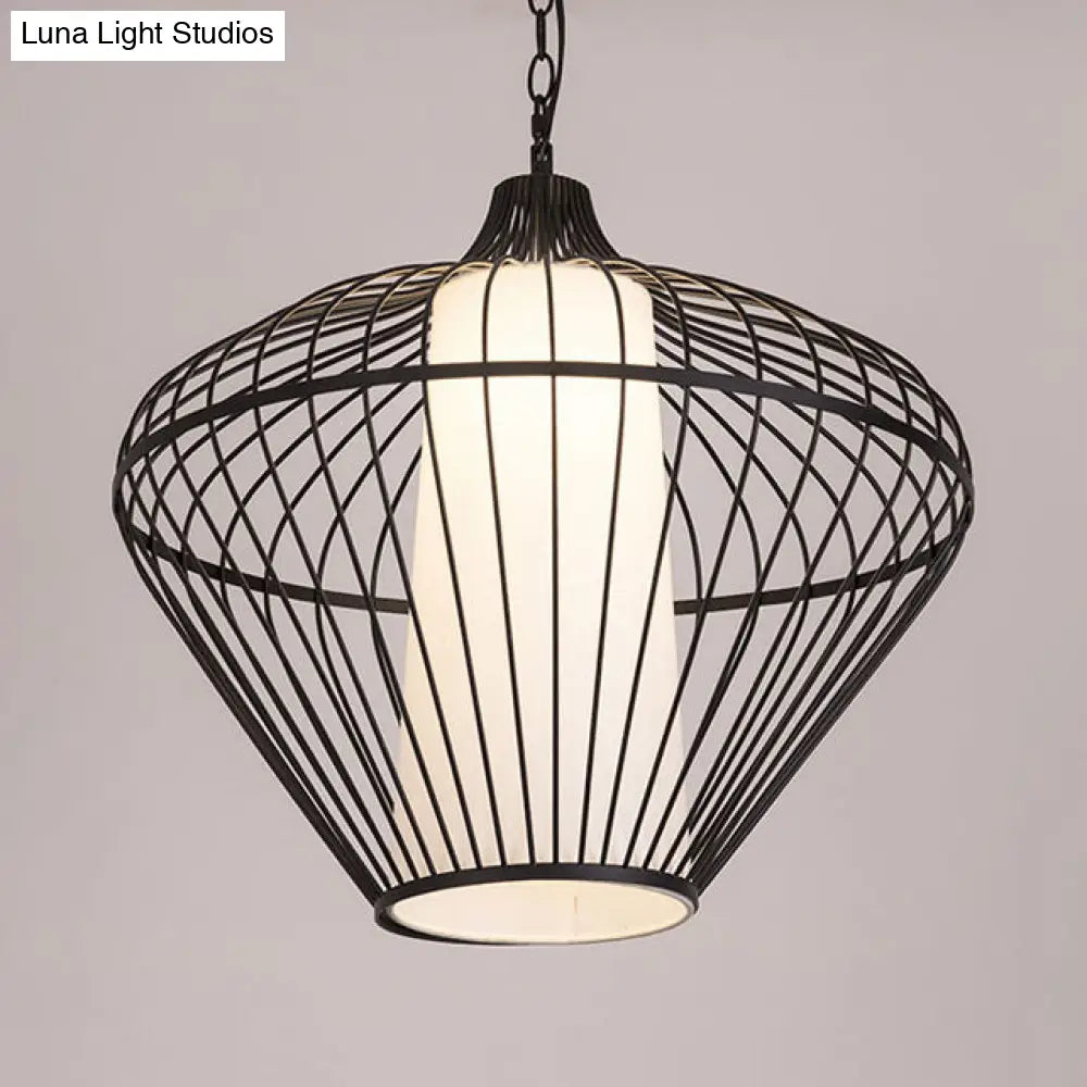 Modernist Bamboo Pendant Light For Dining Room - Black Ceiling Fixture 19.5/21.5 Dia