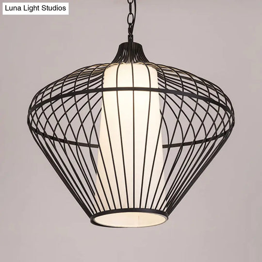 Modernist Bamboo Pendant Light For Dining Room - Black Ceiling Fixture 19.5/21.5 Dia