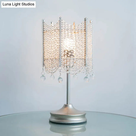 Modernist Beaded Crystal Desk Lamp Small Gold/Silver Table Light 1 Bulb 5.5/7 Wide
