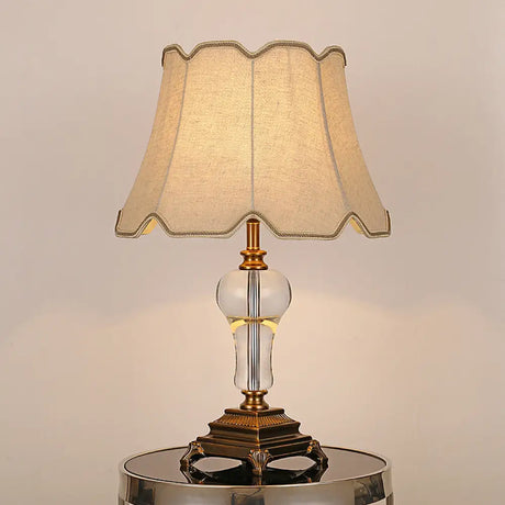 Modernist Beige Fabric Paneled Bell Task Light Nightstand Lamp For Bedroom
