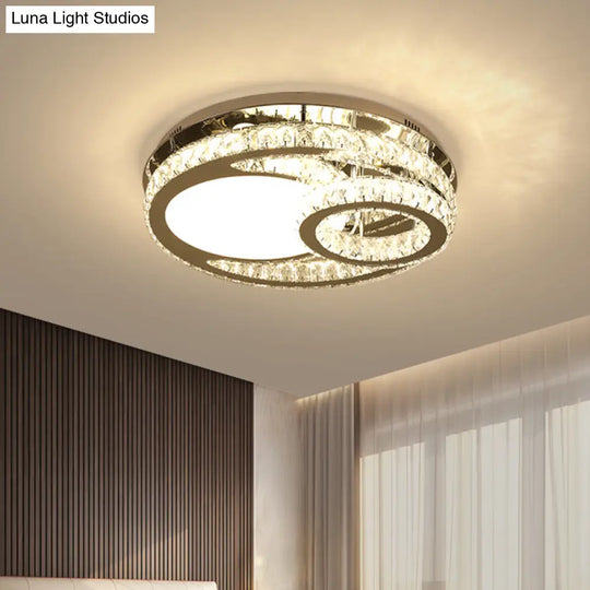 Modernist Beveled Crystal Led Ceiling Light: Round 19.5’/23.5’ Wide Chrome Semi Flush In
