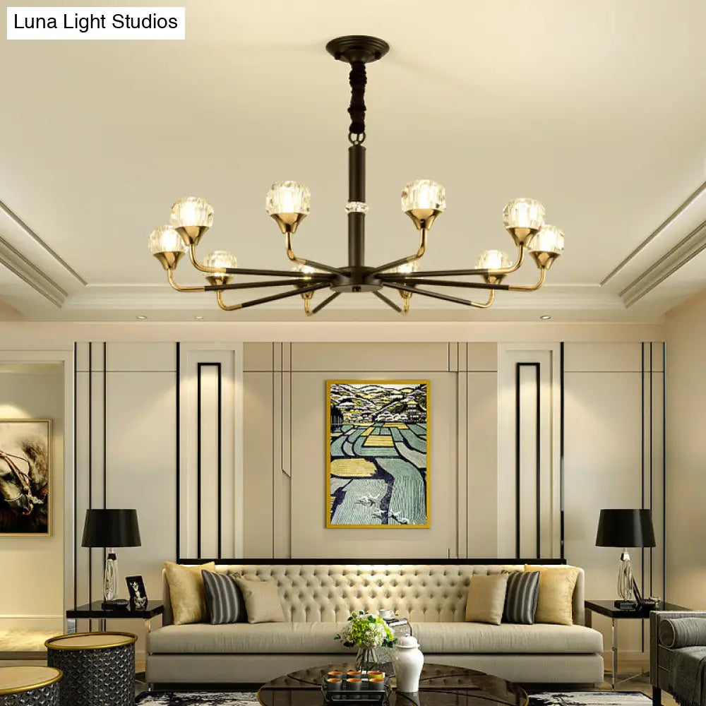 Modernist Beveled Crystal Pendant Chandelier With 6/8/10 Bulbs - Brass Ceiling Hanging Light