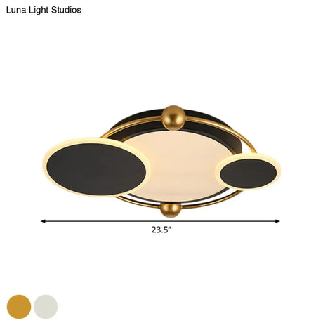 Modernist Black And Gold Led Flush Mount Ceiling Light In Warm/White 19.5’/23.5’ Diameter