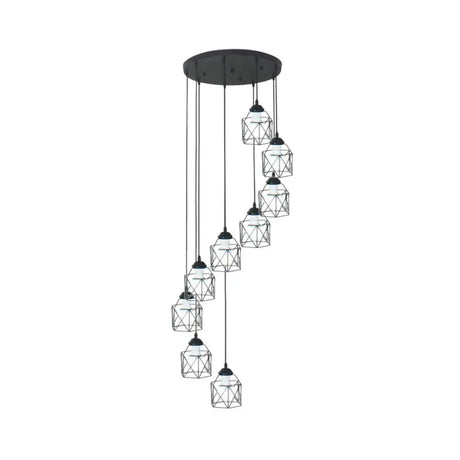 Modernist Black Hexagon Cage Pendant Lamp With Spiral Design - Metal Multiple Hanging Light 9 / A