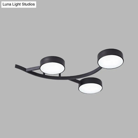 Modernist Black Led Semi - Flush Mount Ceiling Fixture With Metallic Small Drum And Branch Design