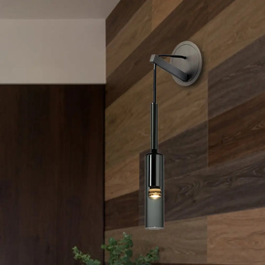 Modernist Black Led Wall Sconce - Crystal Tube Light Fixture For Bedroom