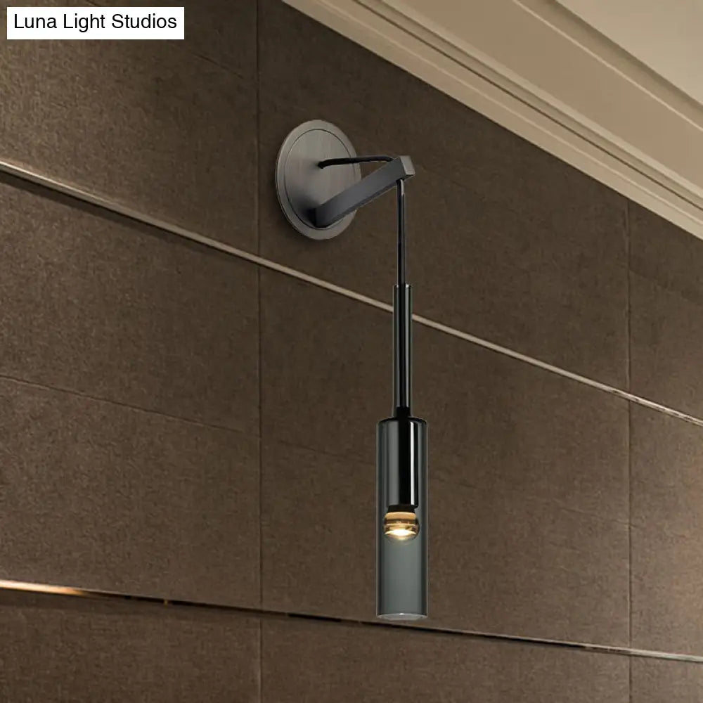 Modernist Black Led Wall Sconce - Crystal Tube Light Fixture For Bedroom