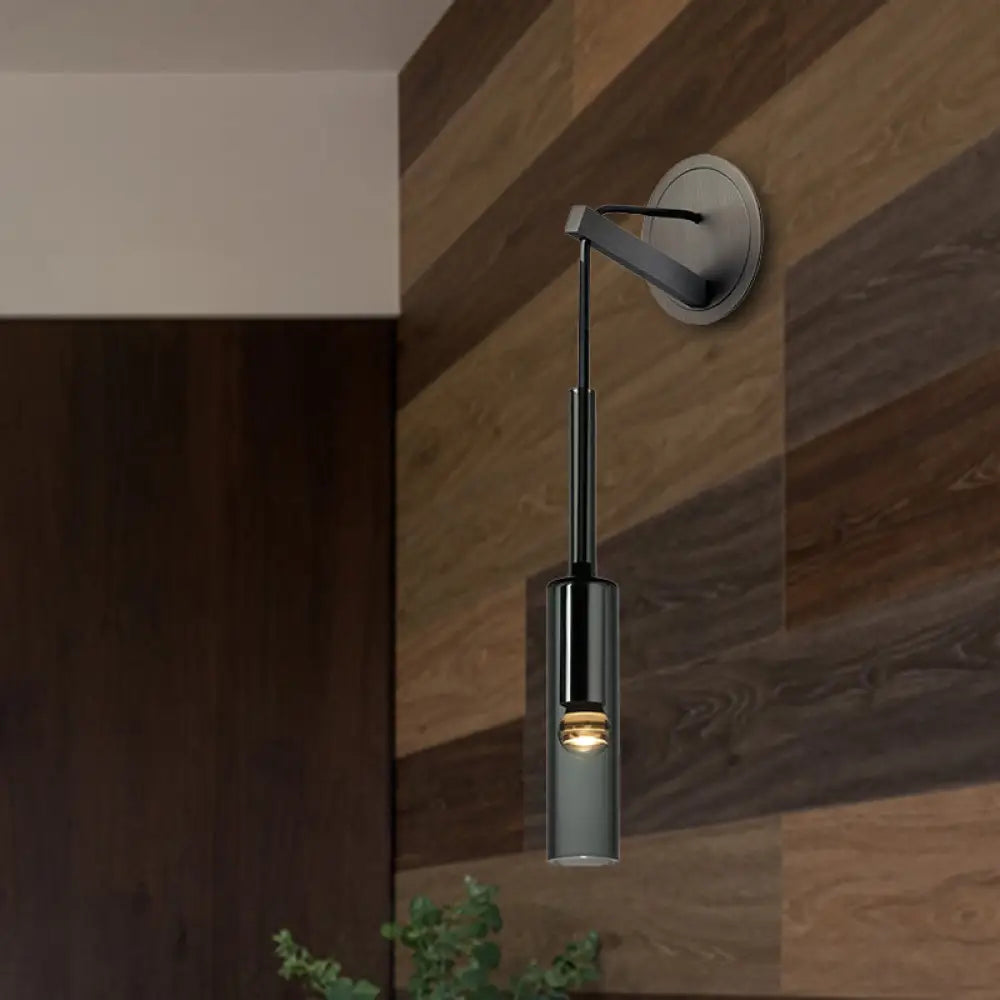 Modernist Black Led Wall Sconce - Crystal Tube Light Fixture For Bedroom