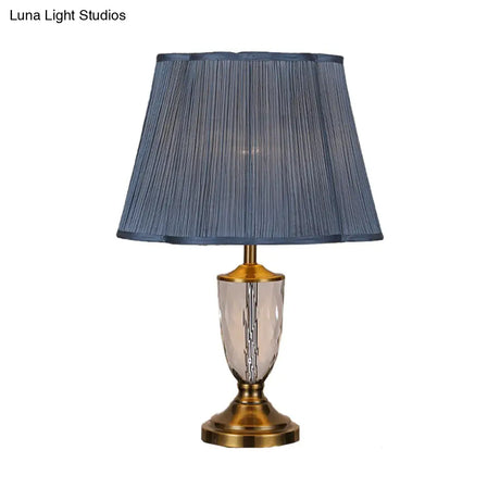 Modernist Blue Crystal Fabric Table Light Desk Lamp Hand-Cut 1 Bulb