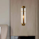 Modernist Brass Wall Lamp With Tubular Cognac/Water Blue Glass Shade - Bedroom Sconce Light Fixture