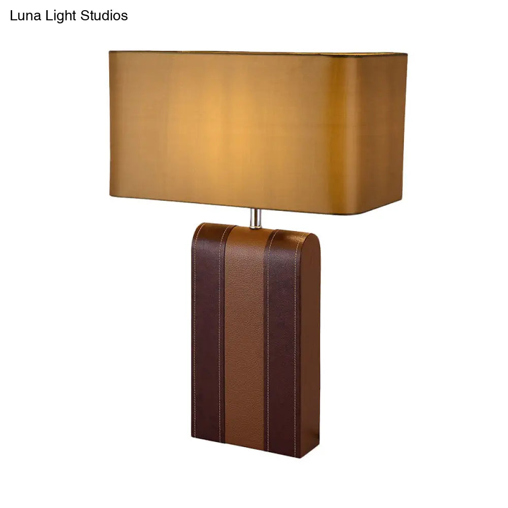 Modernist Brown Fabric Table Lamp - Rectangle Desk Light For Dining Room