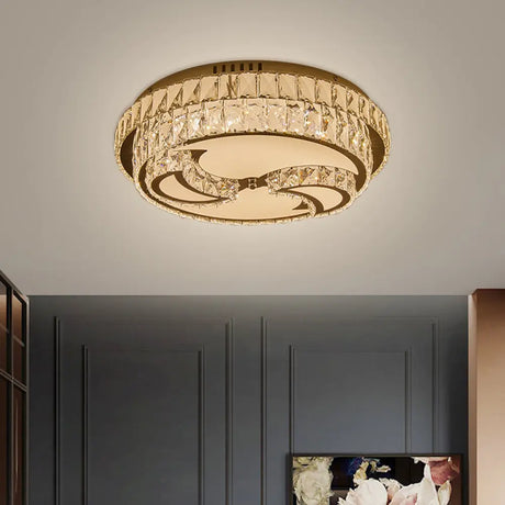 Modernist Chrome Led Ceiling Lamp With Beveled Crystal For Sleeping Room / Moon