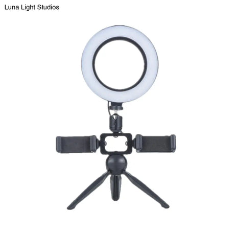 Modernist Circle Makeup Lamp: Metal Mobile Phone Support With Led Tripod Fill Lighting (Black)