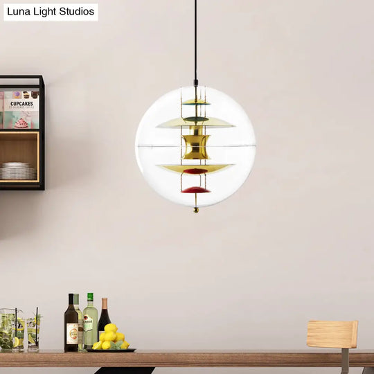 Modernist 1-Head Clear Acrylic Ball Pendant Ceiling Light With Disc Deco - White/Gold/Silver Gold