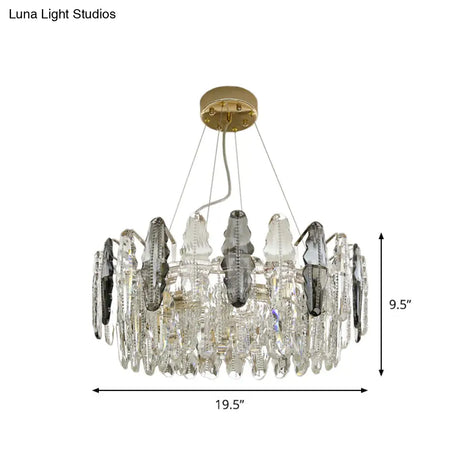 Modernist Clear And Smoke Gray Crystal Chandelier Light - 2 Tiers Suspension 6 Heads