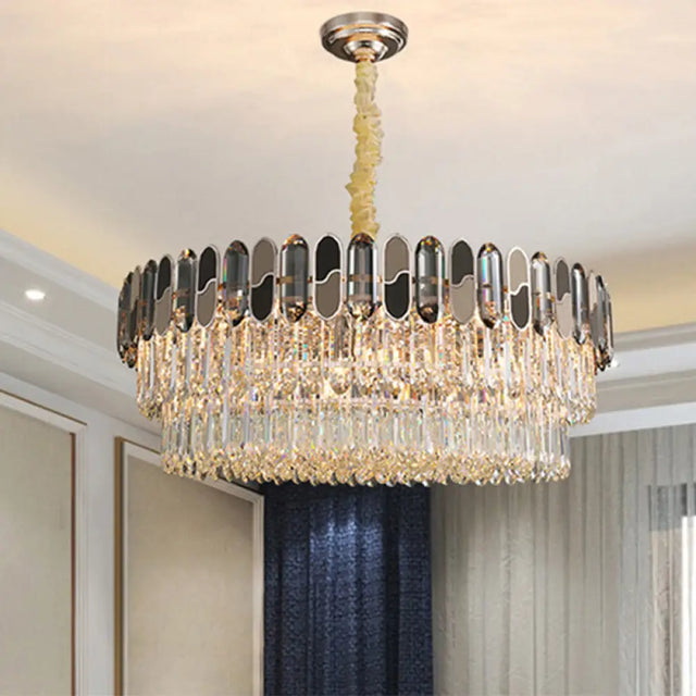 Modernist Clear Crystal Chandelier Ceiling Lamp With 11 Tiered Round Bulbs