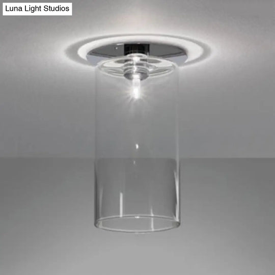 Modernist Clear Glass Flush Mount Lighting - 1 Light Nickel Ceiling Fixture Various Width Options /