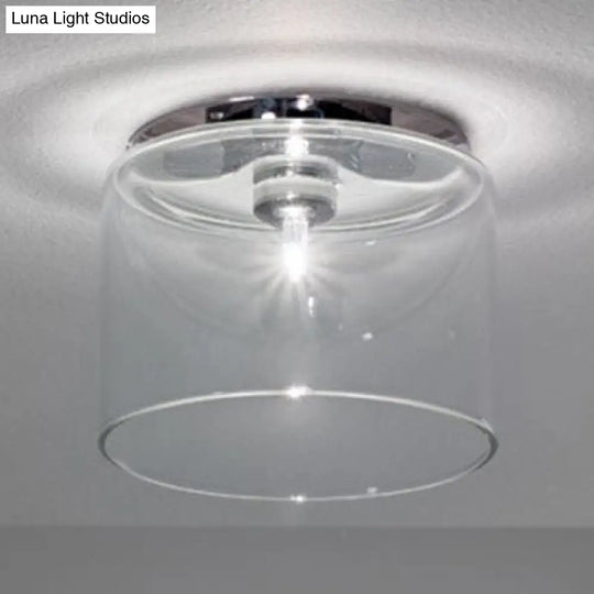 Modernist Clear Glass Flush Mount Lighting - 1 Light Nickel Ceiling Fixture Various Width Options /