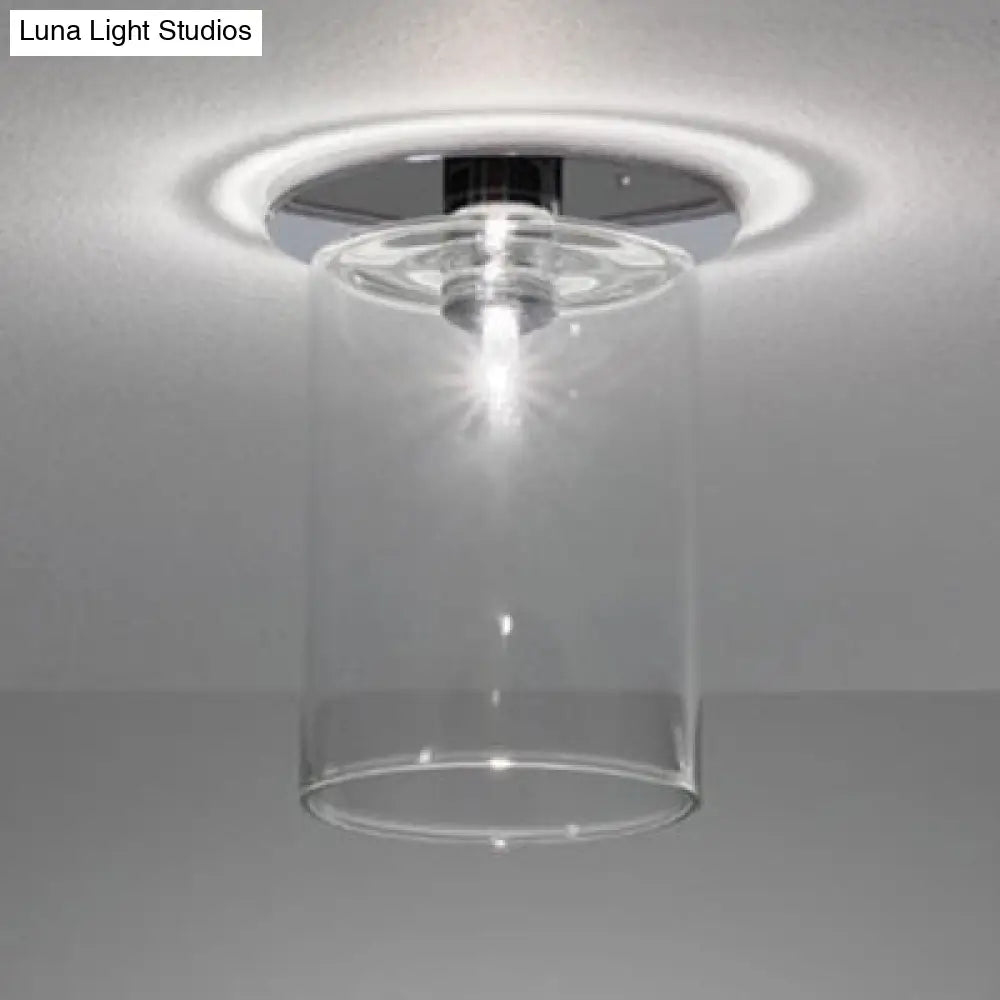 Modernist Clear Glass Flush Mount Lighting - 1 Light Nickel Ceiling Fixture Various Width Options /