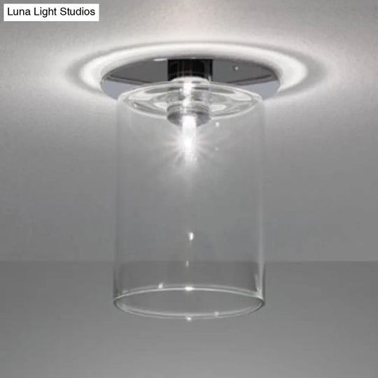 Modernist Clear Glass Flush Mount Lighting - 1 Light Nickel Ceiling Fixture Various Width Options /