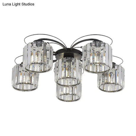 Modernist Column Flush Mount Light With Clear Crystal Block - Ideal For Bedroom Lighting (4/6 Bulbs)