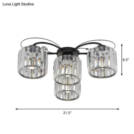 Modernist Column Flush Mount Light With Clear Crystal Block - Ideal For Bedroom Lighting (4/6 Bulbs)