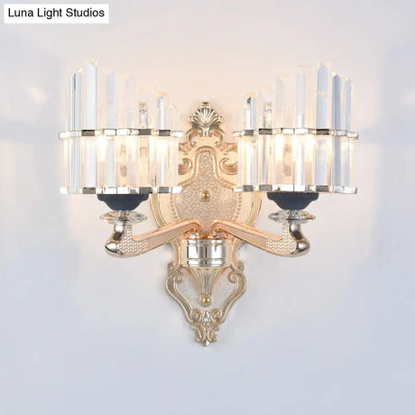 Modernist Conical Shade Wall Light Fixture With Crystal Rods - Gold Ideal For Living Room