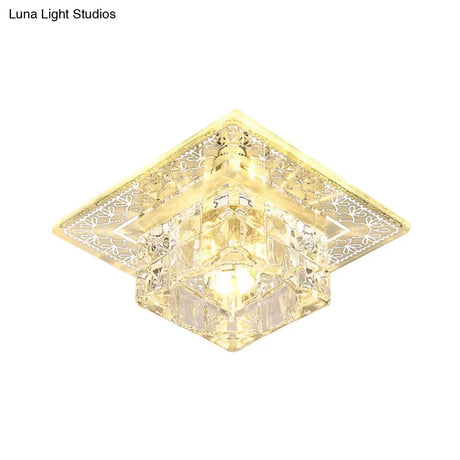 Modernist Crystal Block Flushmount Ceiling Light With Led - White/Warm