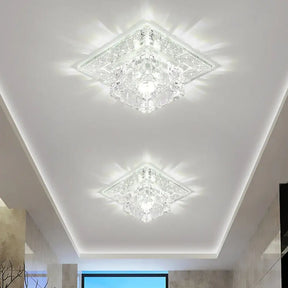 Modernist Crystal Block Flushmount Ceiling Light With Led - White/Warm Clear / Warm