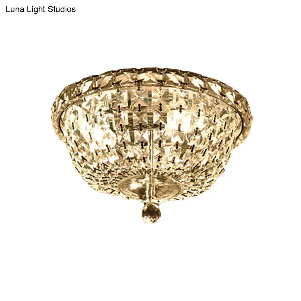 Modernist Crystal Ceiling Light Fixture - 3 Heads Flush Mount Bowl Shade