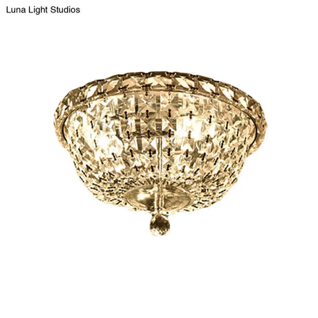 Modernist Crystal Ceiling Light Fixture - 3 Heads Flush Mount Bowl Shade