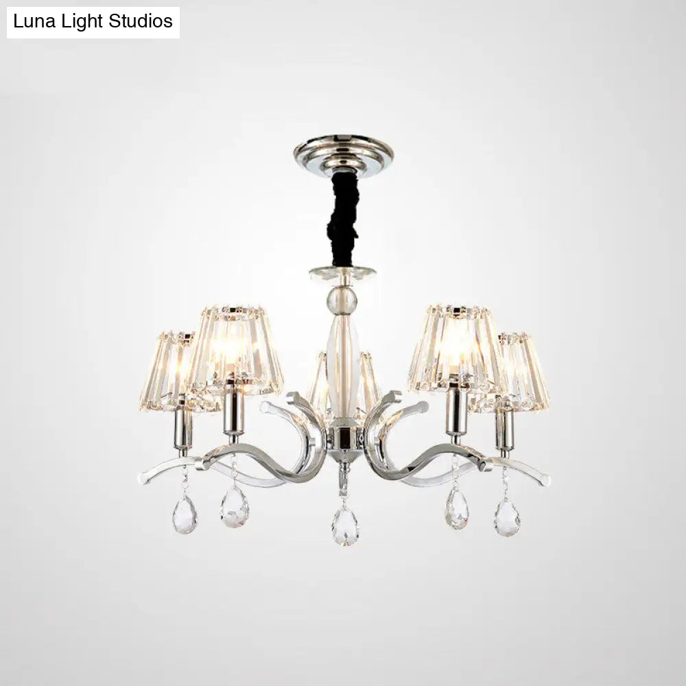 Modernist Crystal Chandelier - Silver 5/6 Bulbs Pendant Lamp