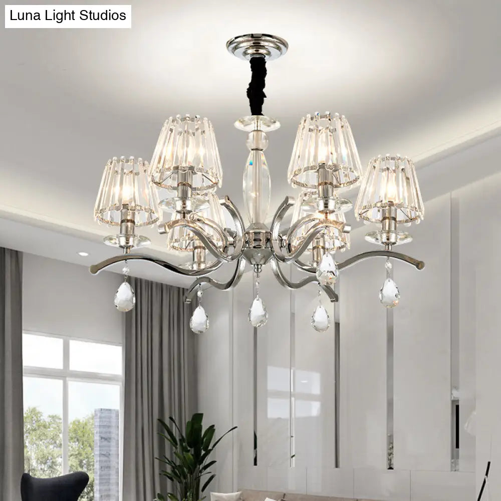 Modernist Crystal Chandelier - Silver 5/6 Bulbs Pendant Lamp 6 /