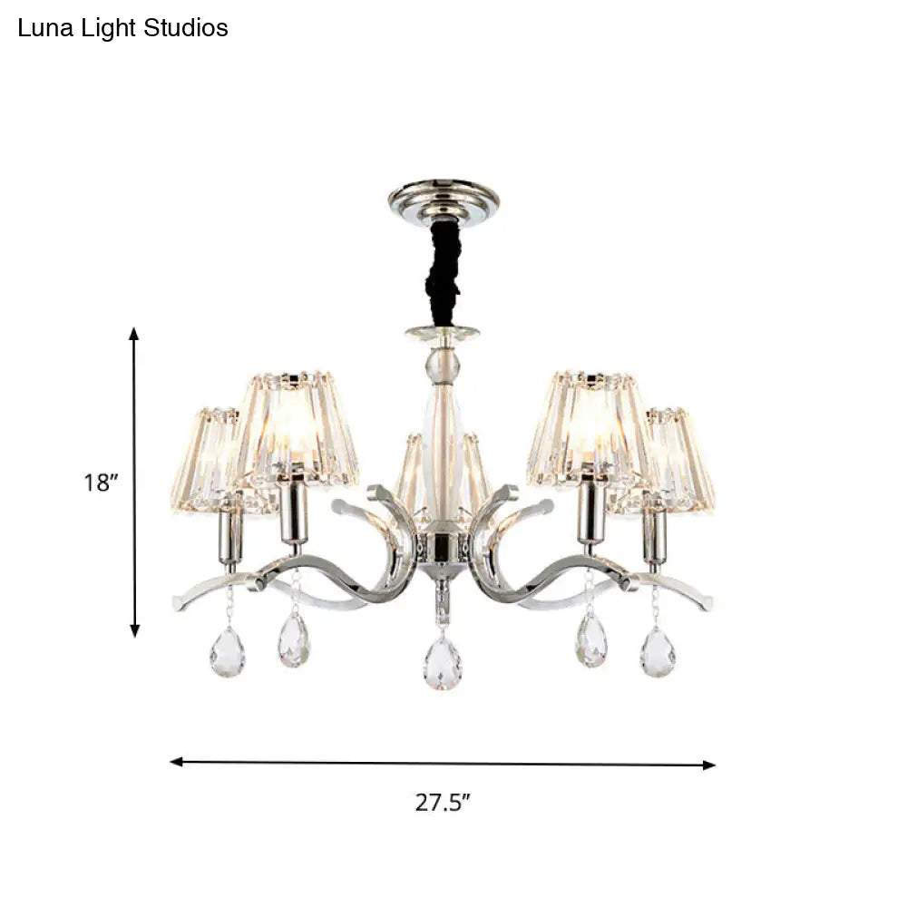 Modernist Crystal Chandelier - Silver 5/6 Bulbs Pendant Lamp