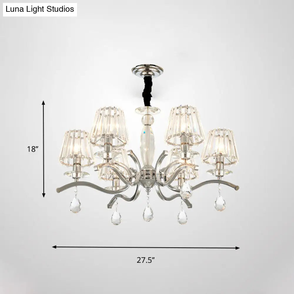 Modernist Crystal Chandelier - Silver 5/6 Bulbs Pendant Lamp