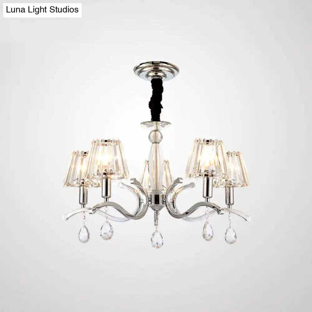 Modernist Crystal Chandelier Pendant Lamp - Silver Finish 5/6 Bulbs